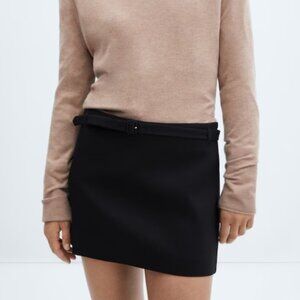 Mango MNG Straight Belted Mini Skirt Low Waist in Black Women's S